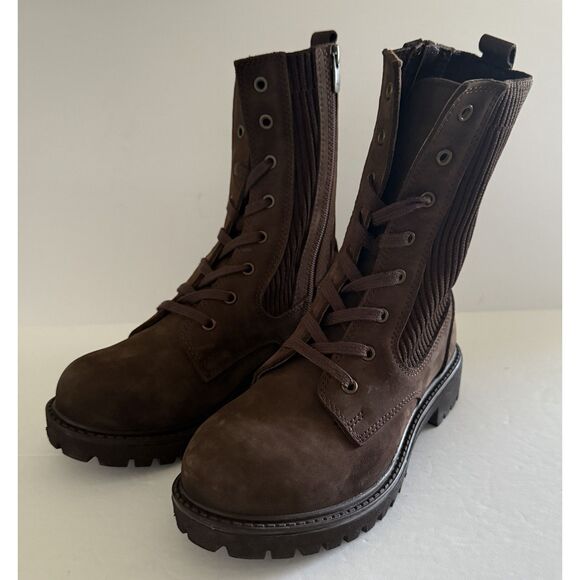 NWOB Bueno Stella Brown Nubuck Combat Boots Calf High Fleece Lined Comfort Sz 36 - Picture 3 of 9